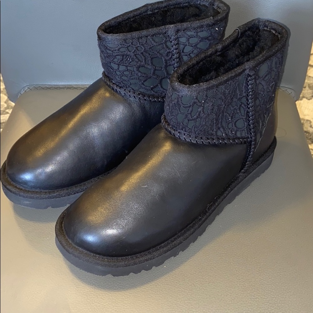 UGG Leather Look Classic Mini Floral Lace Boot